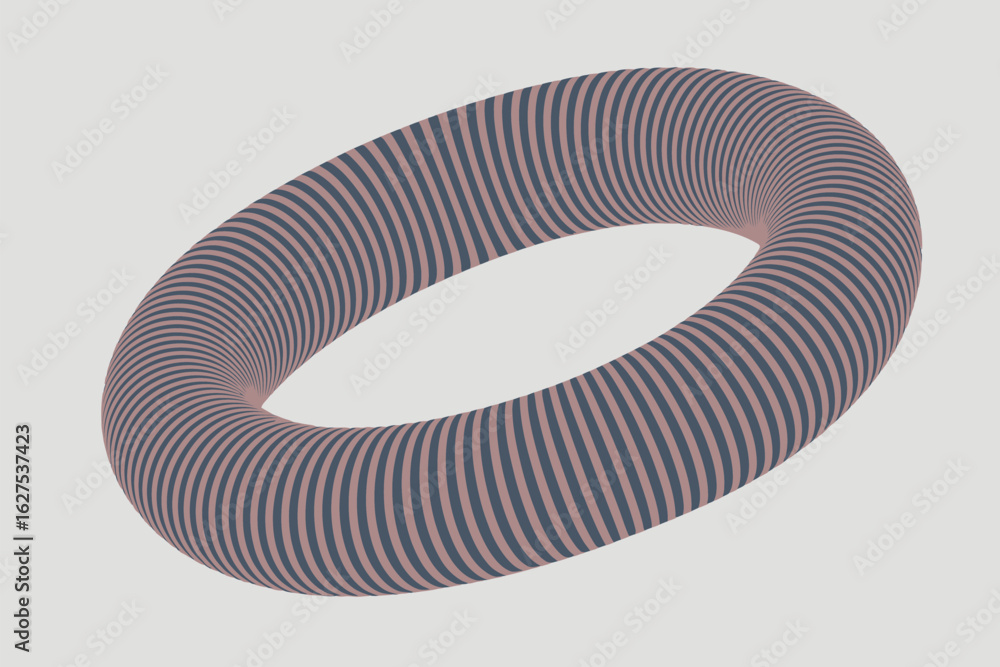 Poster a striped torus with alternating dark and light bands against a plain light gray background view fro