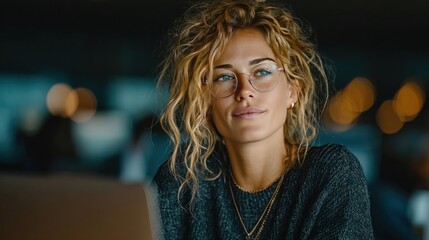 Businesswoman using laptop in office