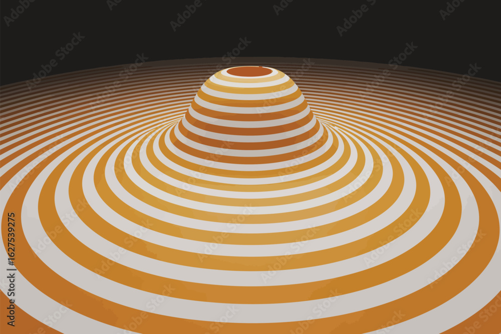Poster abstract cone shape with orange and white stripes creating a vortex illusion in a dark background