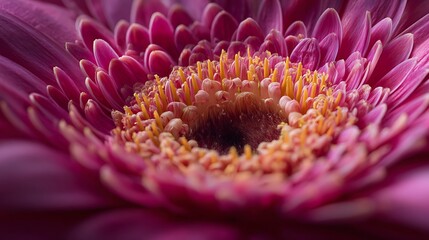Extreme close up of a vibrant pink gerbera daisy s intricate center