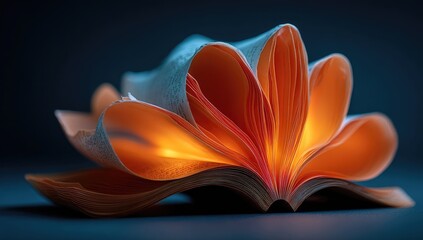 Open book, pages illuminated, glowing orange