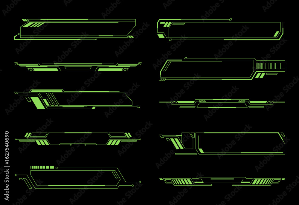 Poster collection of futuristic high tech design frames and banners green line art creates cyberpunk for di