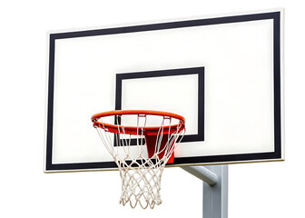 Basketball hoop and net on white backboard isolated on a transparent background orange rim