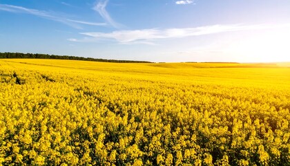 Fototapeta premium Vast field of bright yellow flowers under a vibrant sky