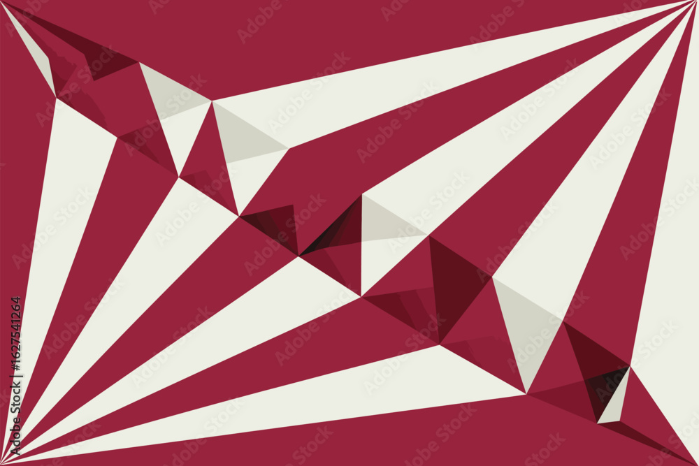 Aufkleber abstract geometric pattern featuring red and white radiating stripes with triangular facets design a