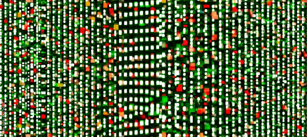 Poster abstract binary green red orange data light background. generative ai technology.