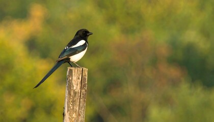 Black and white bird on a post