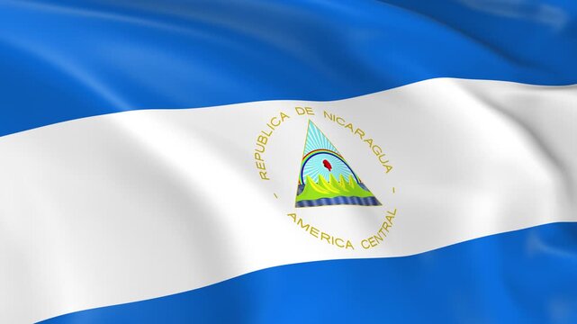 Photo realistic slow motion 4KHD flag of the Nicaragua waving in the wind.  Seamless loop animation with highly detailed fabric texture in 4K resolution.