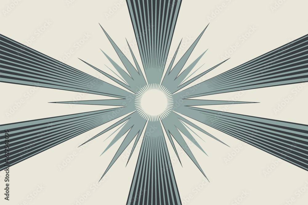 Poster abstract radial pattern with radiating lines and a central circular element in muted colorscheme