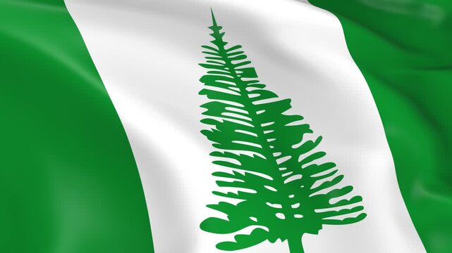 Photo realistic slow motion 4KHD flag of the Norfolk Island waving in the wind.  Seamless loop animation with highly detailed fabric texture in 4K resolution.