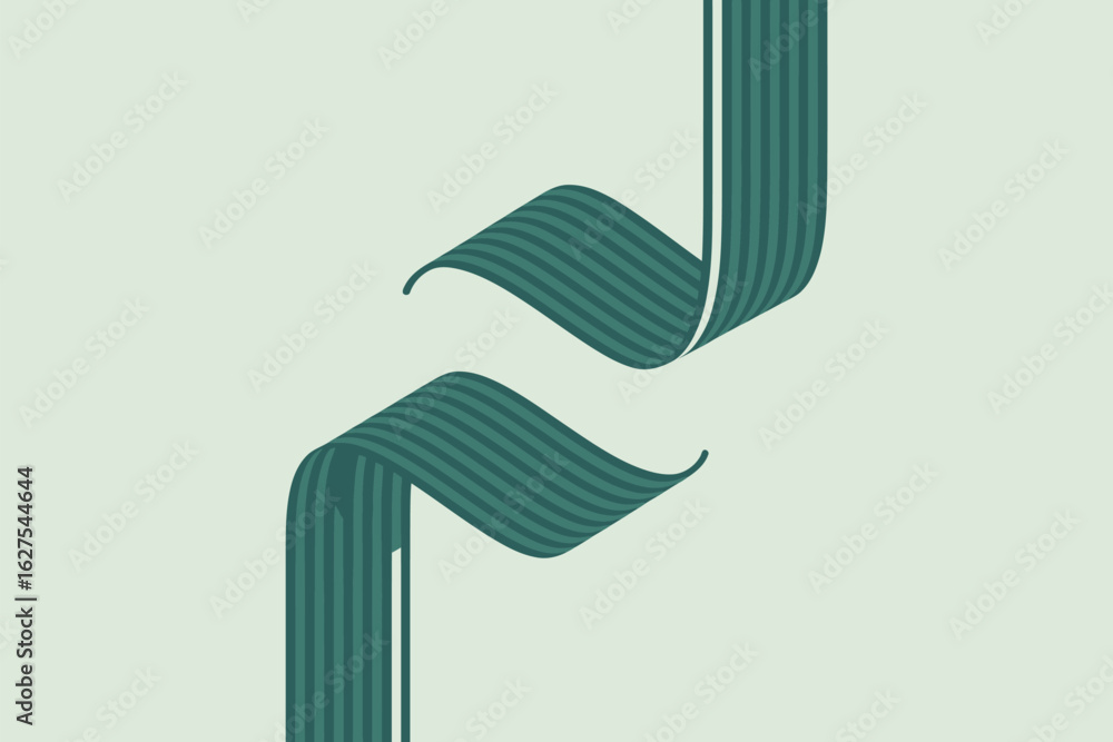 Poster a stylized ribbon graphic in shades of green with a light background creating a modern design elemen