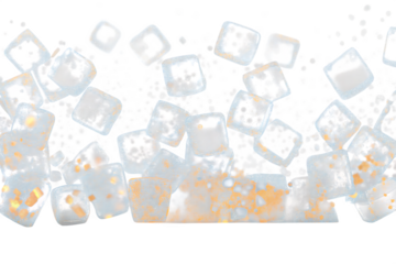 Clear cubes floating with small particles isolated on a transparent background ice cubes