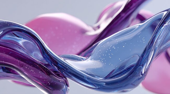 Abstract swirling forms of translucent pink and blue liquids