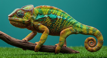 Obraz premium Colorful chameleon standing on branch