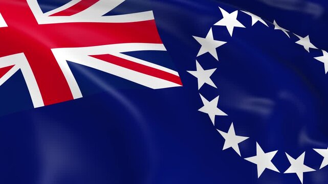 Photo realistic slow motion 4KHD flag of the Cook Islands waving in the wind.  Seamless loop animation with highly detailed fabric texture in 4K resolution.