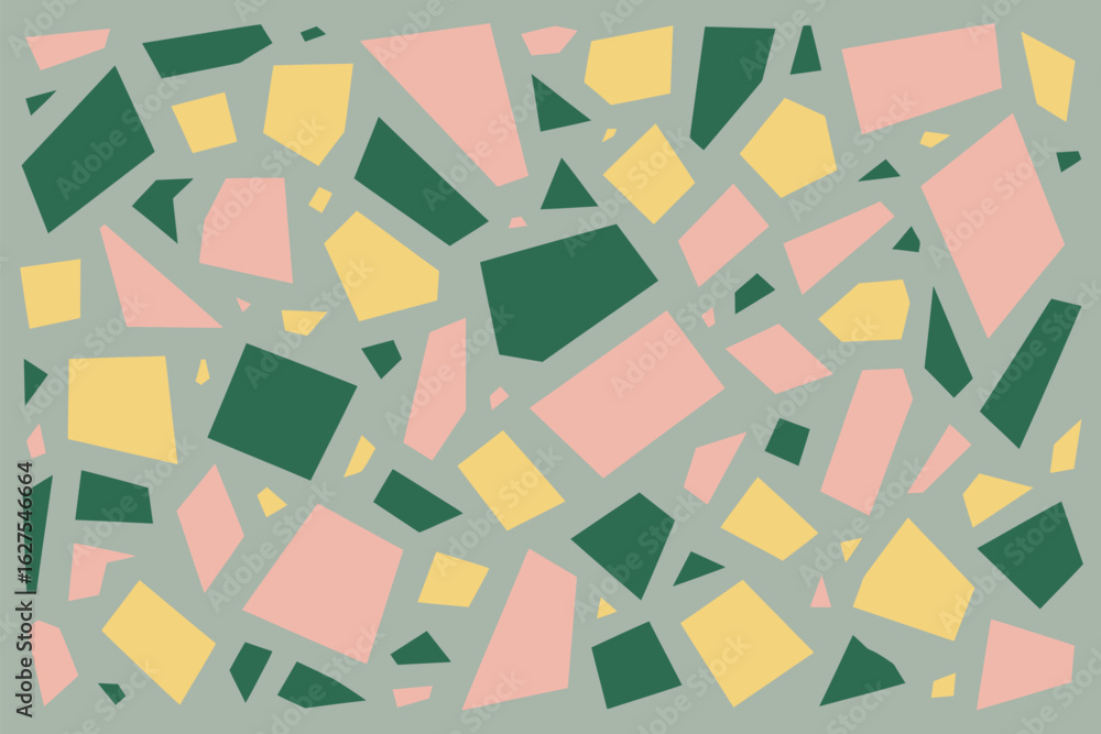 Poster abstract geometric pattern with pink yellow and green shapes on a light gray background design style