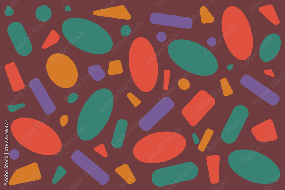 Aufkleber a geometric pattern with colorful shapes including ovals rectangles circles and triangles on brown b