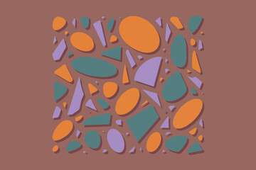 Naklejka premium Abstract pattern with orange teal and purple shapes on a brown background in a square formation