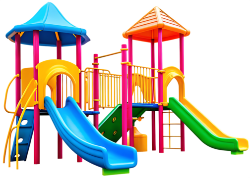 Colorful playground equipment with slides and climbing... isolated on a transparent background