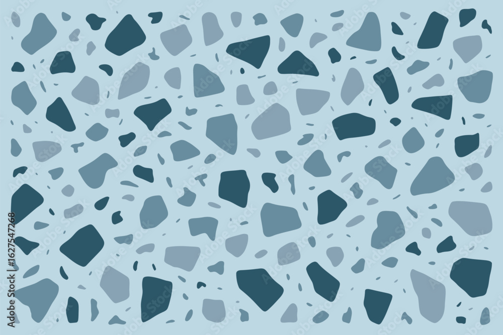 Poster a blue terrazzo pattern background with irregular shapes and varying shades of blue creating a textu