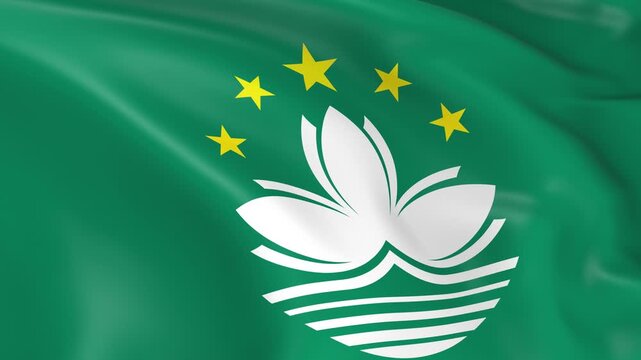 Photo realistic slow motion 4KHD flag of the Macau waving in the wind.  Seamless loop animation with highly detailed fabric texture in 4K resolution.