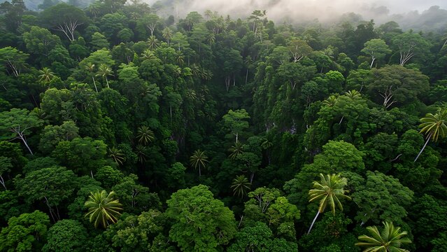 Lush Green Tropical Rainforest Canopy Aerial View Dense Jungle Nature
