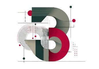 Abstract number 3, geometric shapes, vibrant colors, digital design