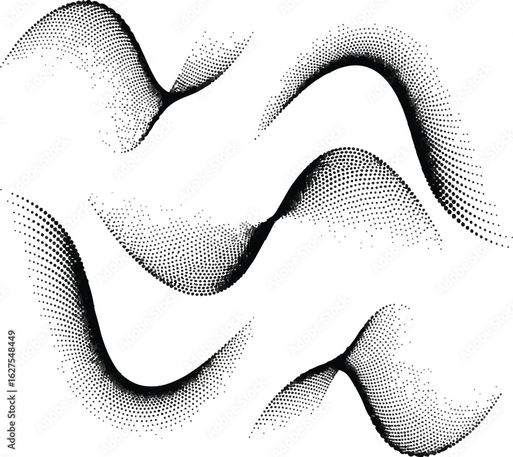 Poster abstract flowing lines and curves created with fine dots and textures isolated on transparent backgr