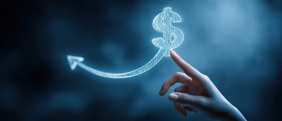 The hand illustrating a growing dollar symbol in a financial context.