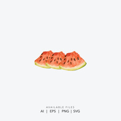 Three vibrant slices of fresh, juicy watermelon with visible seeds, Colorful vector graphic of watermelon slices, Simple and appealing cartoon illustration of watermelon slices