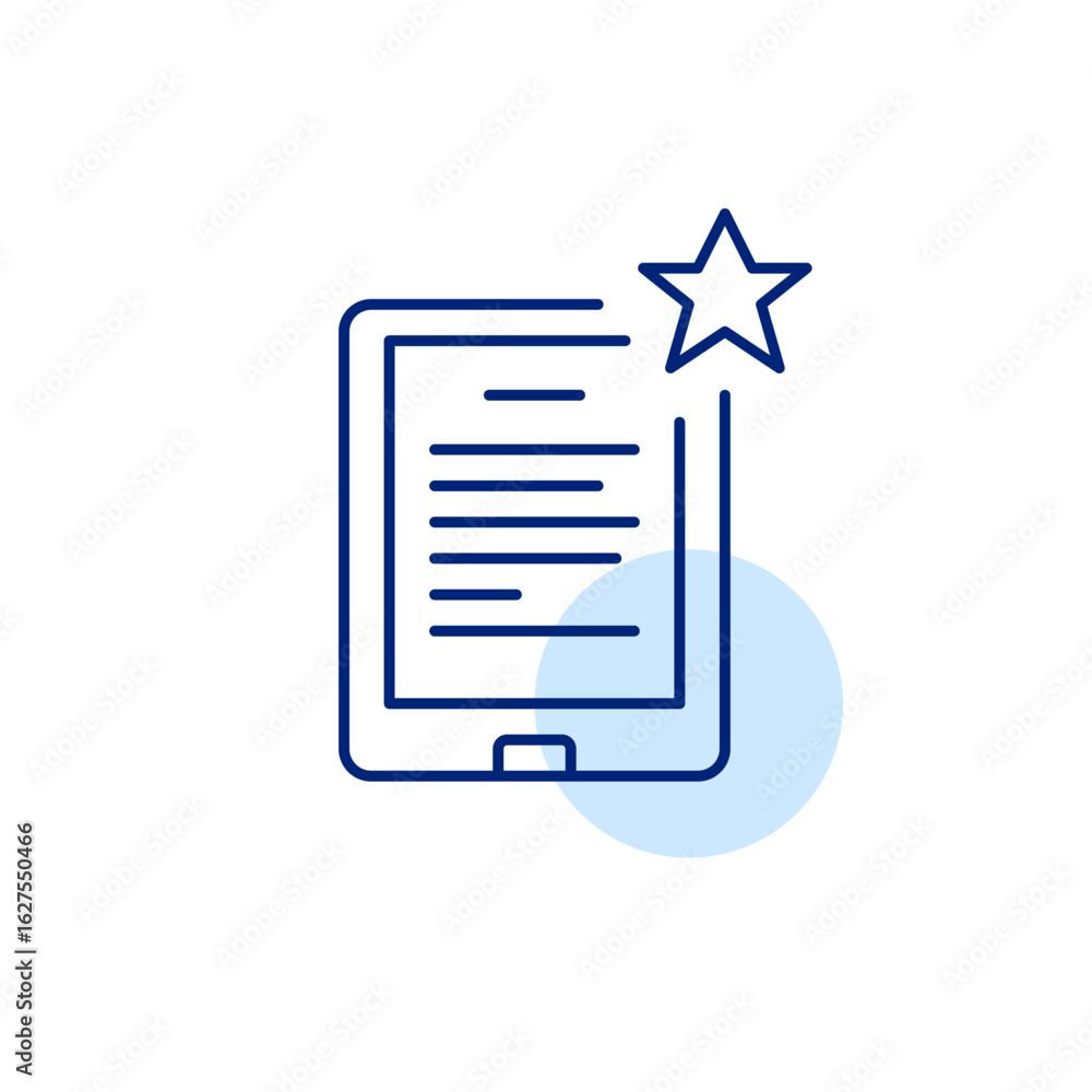 Poster text on tablet and star. featured document, note-raking apps and file management. pixel perfect, edi