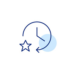Clock with an arrow and a star, symbolizing time-related excellence, featured scheduling, or standout timing features. Pixel perfect, editable stroke vector icon