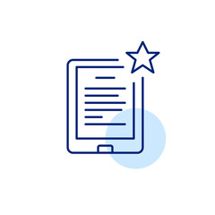 Text on tablet and star. Featured document, note-raking apps and file management. Pixel perfect, editable stroke vector icon