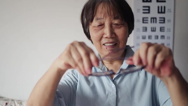 Eye exam, fitting or glasses with optometrist and woman in clinic for prescription frame lenses. Eyewear, laughing or vision with mature client and ophthalmologist in hospital for appointment