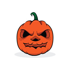 Creepy Pumpkin Halloween Vector Illustration in Flat Style with Scary Expression