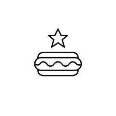 Hot-dog in a bun and star. Highly rated premium fast food. Pixel perfect, editable stroke vector icon