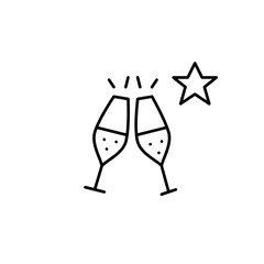 Toasting with champagne and star. Celebration, favorite venue. Pixel perfect, editable stroke vector icon