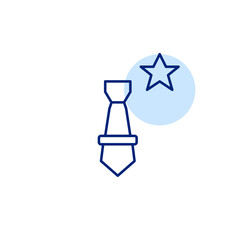 Tie with clip and star. Job recruitment, user ranking systems, portfolio highlights. Pixel perfect, editable stroke vector icon