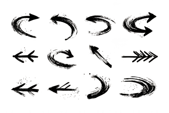 Abstract arrows, various shapes and sizes, with glittery effect on black background