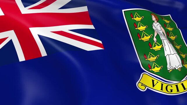 Photo realistic slow motion 4KHD flag of the British Virgin Islands waving in the wind.  Seamless loop animation with highly detailed fabric texture in 4K resolution.