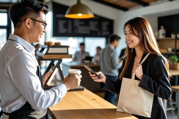 Redeeming a Reward: Barista Giving Free Product to a Loyal Customer