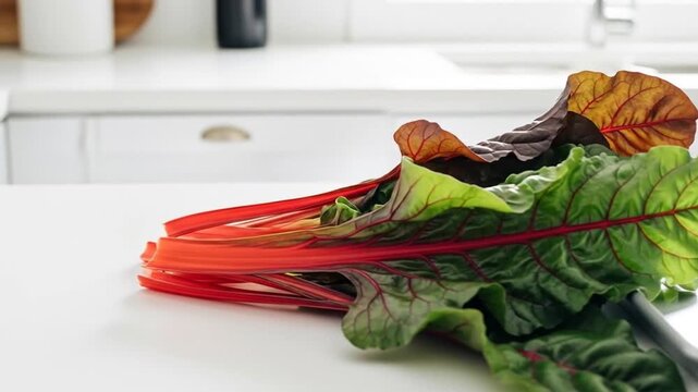 Fresh Red Chard Vegetable on Kitchen Counter