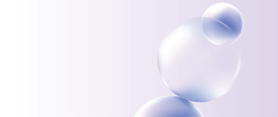 Minimal 3D translucent glowing spheres on soft purple gradient vector background. Elegant abstract backdrop for luxury, beauty, or presentation design.