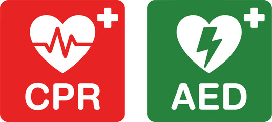 Cpr and aed signs emergency first aid healthcare medical safety