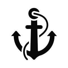 A premium glyph icon of nautical anchor symbol