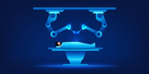 An advanced robotic surgical system assisting doctors in a high-tech operating room.  precision medicine, and modern medical innovation for faster recovery and improved patient outcomes