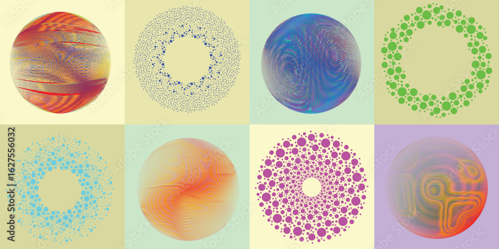 Poster lines and dots in circle form .rotate rounded shape vector .rotating dots form a circle .rotating an