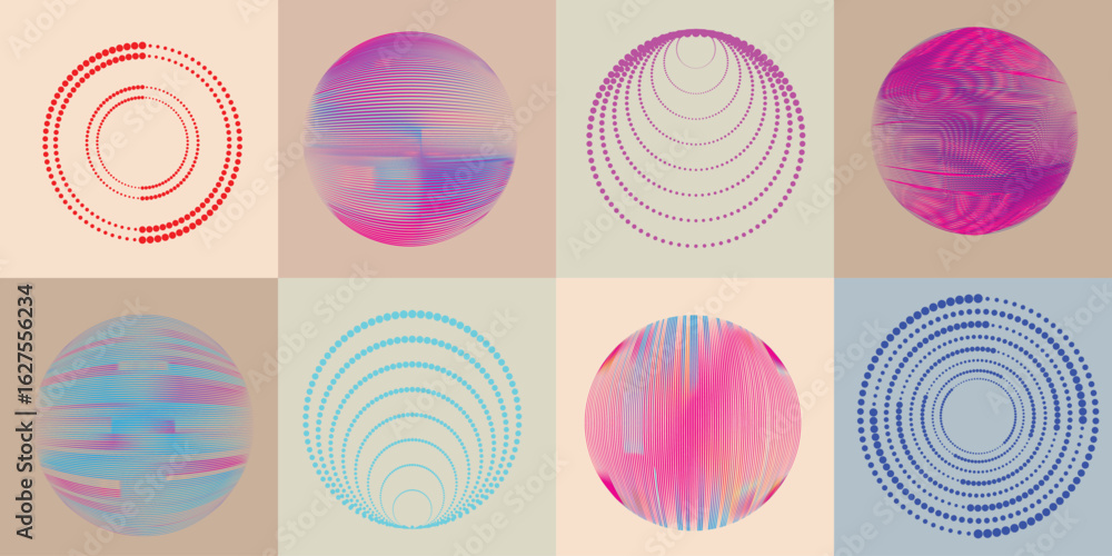 Poster lines and dots in circle form .rotate rounded shape vector .rotating dots form a circle .rotating an