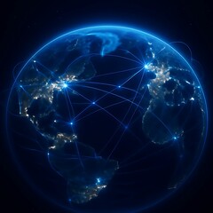 Blue Illuminated Earth Globe with Global Network Connections