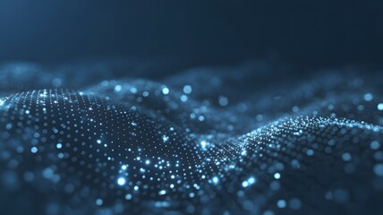 Digital Data Visualization: Abstract composition featuring a field of tiny, glowing particles, conveying concepts of data, information, and technological advancement. 